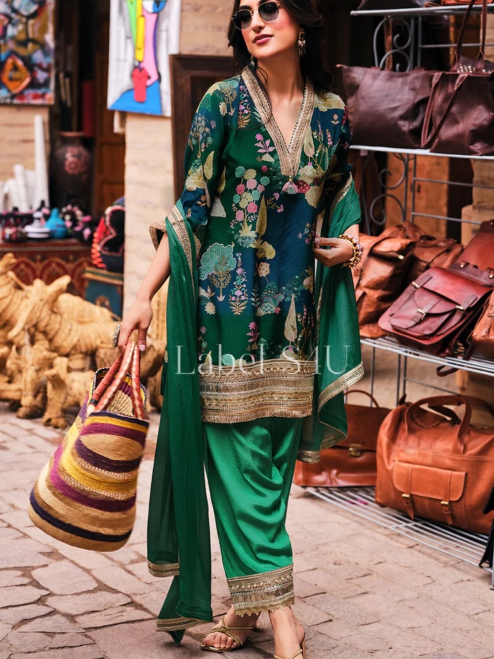 Green Floral Embroidered Women's Salwar Kameez